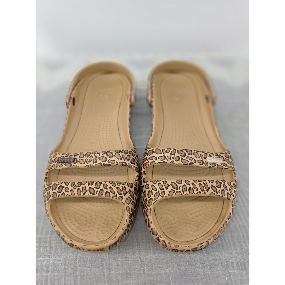 Crocs Kadee II Leopard Print Sandals Womens Size 10 Animal Slide Tan Black